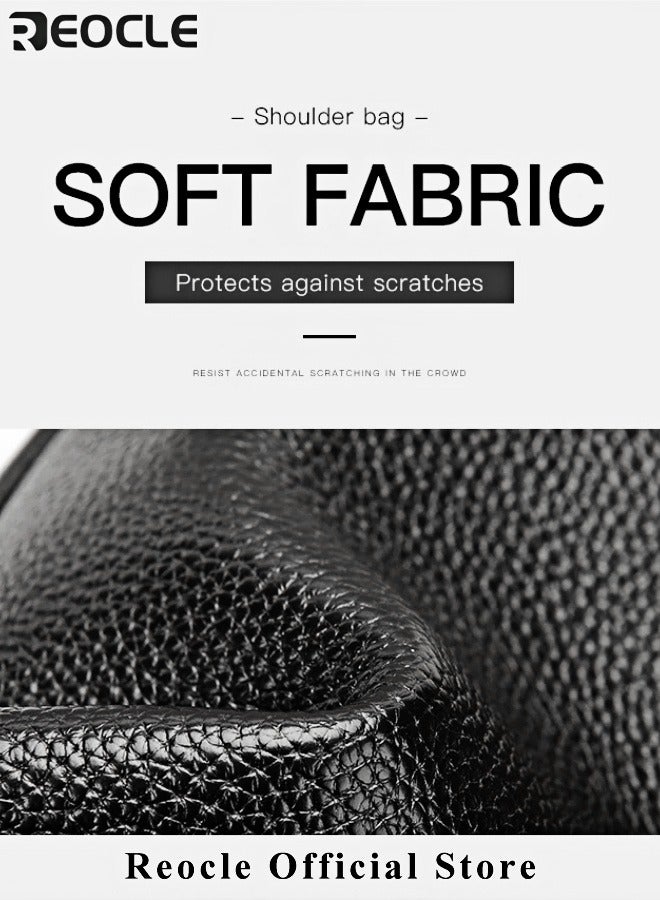 REOCLE Men's Genuine Leather Business Crossbody Bag High-end Layer Cowhide Office Shoulder Bag Handbag with Portable Headphone Hole - Image 3