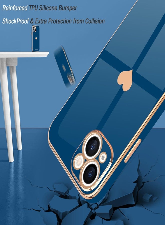 Teageo جراب Teageo لهاتف iPhone 15 مع واقيين للشاشة بنمط قلب، للنساء والفتيات، مطلي بطبقة لامعة فاخرة، مصنوع من مادة TPU ناعمة، مقاوم للخدوش والصدمات، جراب هاتف لهاتف iPhone 15، أزرق ملكي - Image 4