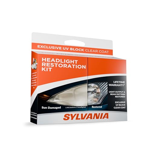 SYLVANIA - Headlight Restoration Kit - 3 Easy Steps to Restore Sun Damaged Headlights with Exclusive UV Block Clear Coat, Light Output and Beam Pattern Restored, Long Lasting Headlight Restorer Kit - Image 1