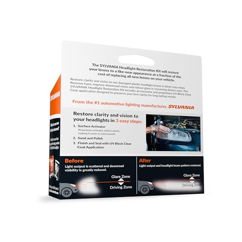 SYLVANIA - Headlight Restoration Kit - 3 Easy Steps to Restore Sun Damaged Headlights with Exclusive UV Block Clear Coat, Light Output and Beam Pattern Restored, Long Lasting Headlight Restorer Kit - Image 2