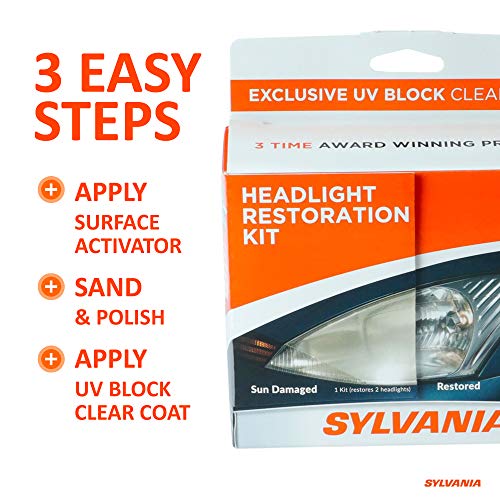 SYLVANIA - Headlight Restoration Kit - 3 Easy Steps to Restore Sun Damaged Headlights with Exclusive UV Block Clear Coat, Light Output and Beam Pattern Restored, Long Lasting Headlight Restorer Kit - Image 3