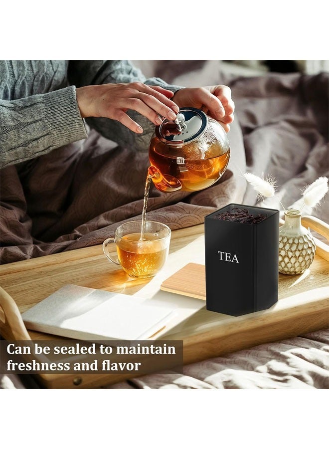 Tea Coffee Sugar Canister Set, Canister Set of 3, Tea Coffee Sugar Canister Set Metal with Airtight Bamboo Lid and Name Marker, Simple Square Kitchen Canister Set for Coffee Tea Sugar Storage (Black) - Image 4