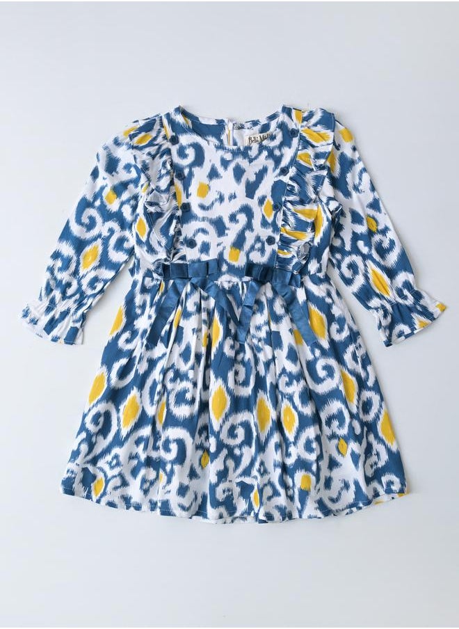 BELLA MODA All-Over Print Bow Detail Dress with Long Sleeves by Styli  - Image 3