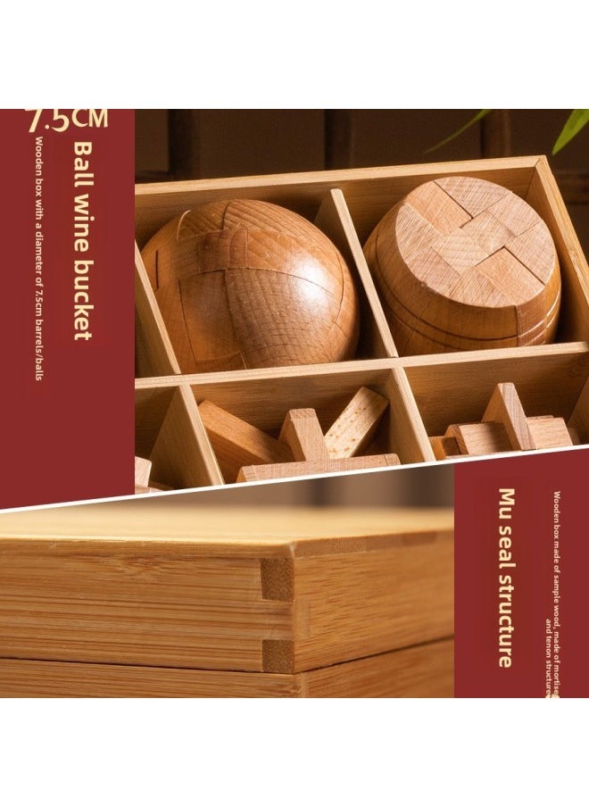 Generic - Luban Lock Kongming Lock Full Set Of Primary School Children's Toys 8-12 Years Old Unlock Unblocking Boys Intelligence Building Blocks-Color:★Wooden Boxed★Beech Luban Lock Nine-piece Set B Advanced, Recommend Middle School Students - Image 1