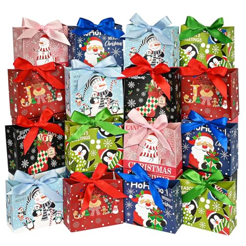 Nimbbex 24Pack Small Christmas Gift Bags Bulk 45418 Inches Mini Christmas Gift Bags with Ribbon small holiday gift bags Xmas Tree Party Supplies - Image 1
