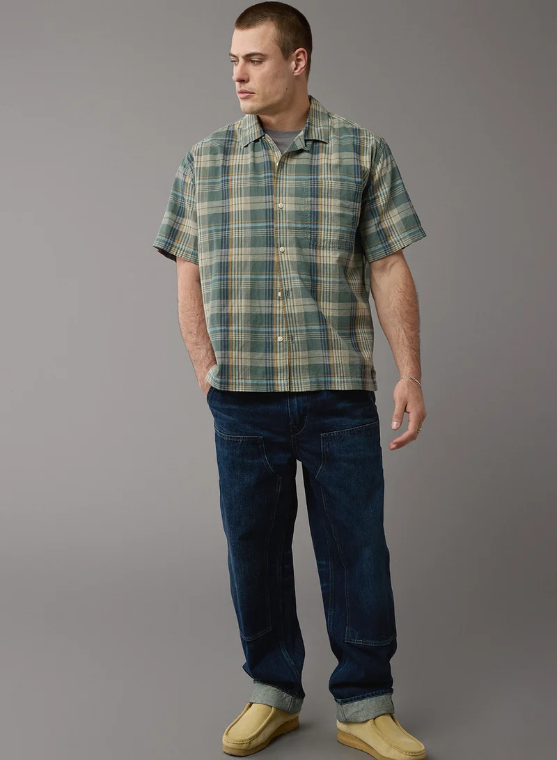 American Eagle Checked Plaid Button-Up Poolside Shirt
