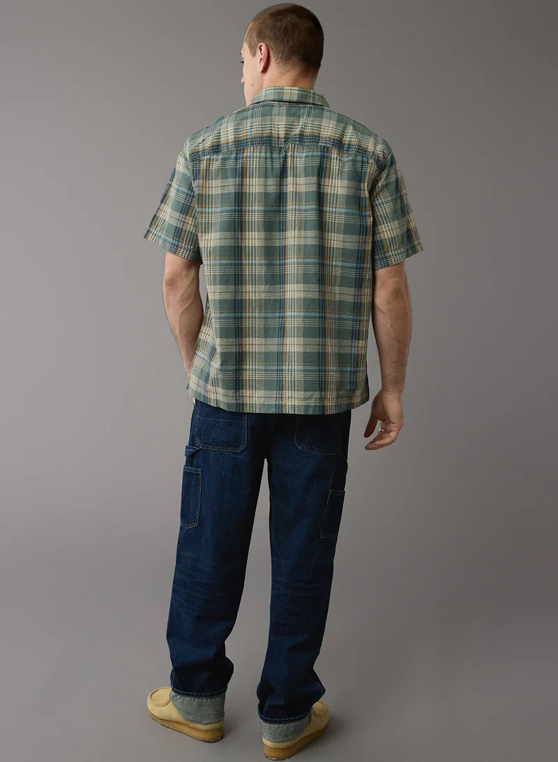 American Eagle Checked Plaid Button-Up Poolside Shirt
