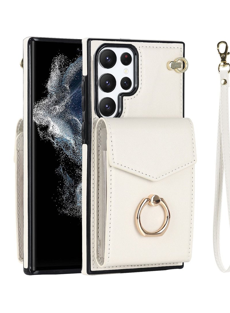 Galaxy S23 Ultra Case, with 360 Degree Rotation Stand Ring Holder Credit Card Holder, for Women Ladies Girls, Slim Leather Skin S23 Ultra Protective Back Cover,S23 Ultra Wallet Case  - Image 1