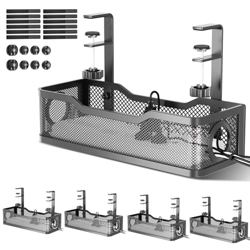 Cinati 4 Pack Under Desk Cable Management Box Black, Cinati 53.6" Wire Organizers No Drill, Cord Organization Tray with Clamp for Office, Home - No Damage to Desk - Image 1
