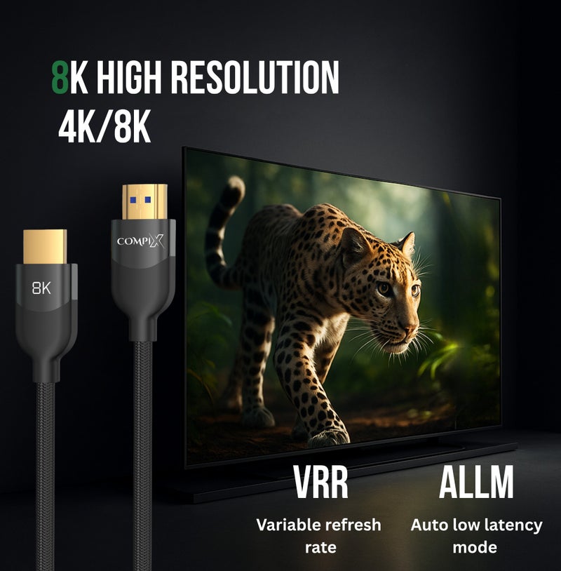 COMPIX HDMI 2.1 Cable 5M, High-Speed HDMI Cord 48Gbps, 8K@60Hz, 4K@120/144Hz, Braided Cord Supports eARC/Dolby/HDR 10+/HDCP 2.2&2.3, Compatible with PS5/PS4, Xbox, MacBook Pro, Projector, Blu-ray, TV - Image 4