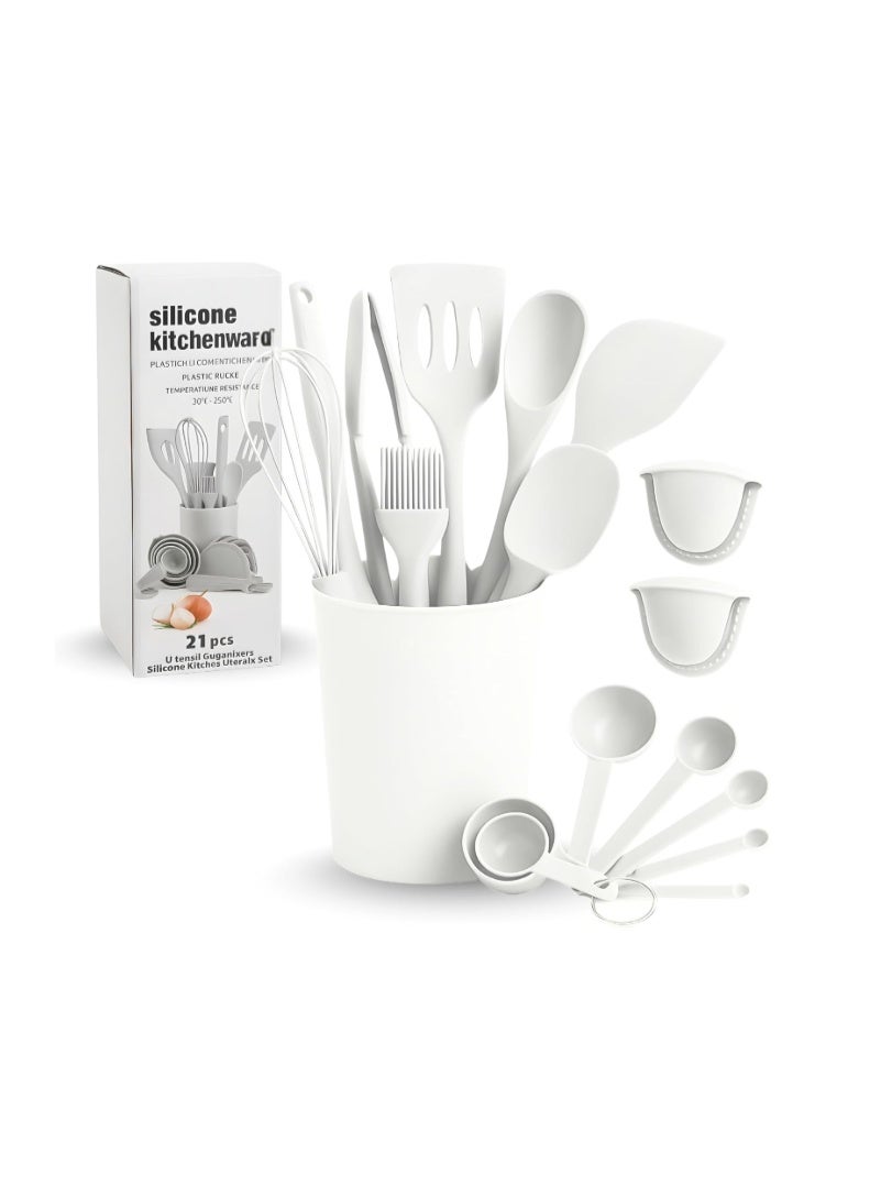 JUNI Kitchen Utensils Set – 21-Piece Silicone Kitchen Utensils Set, Heat-Resistant Silicone Cooking Utensils, Non-Stick Cookware Safe Kitchen Tool Set, BPA-Free with Storage Holder - Image 1