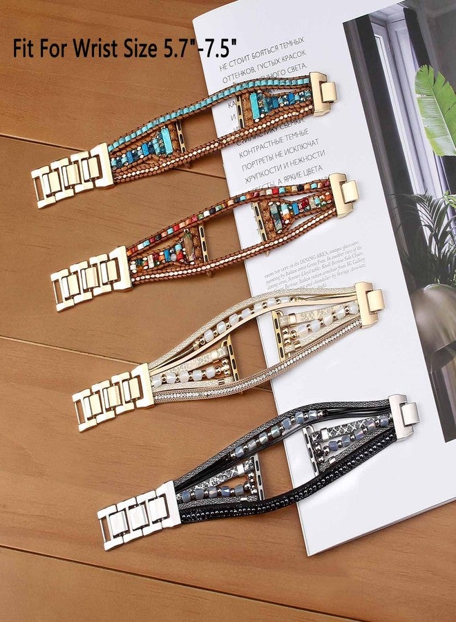 HARAVAL Boho Bracelet Compatible with Apple Watch Band 38mm 40mm 41mm Women Men, Handmade Beaded Jewelry Fashion Cute Multilayer Wrap Leather Strap for iWatch Band SE 3 Ultra 2 3 Series 11 10 9 8 7 6 5 4 3 2 1 - Black - Image 3