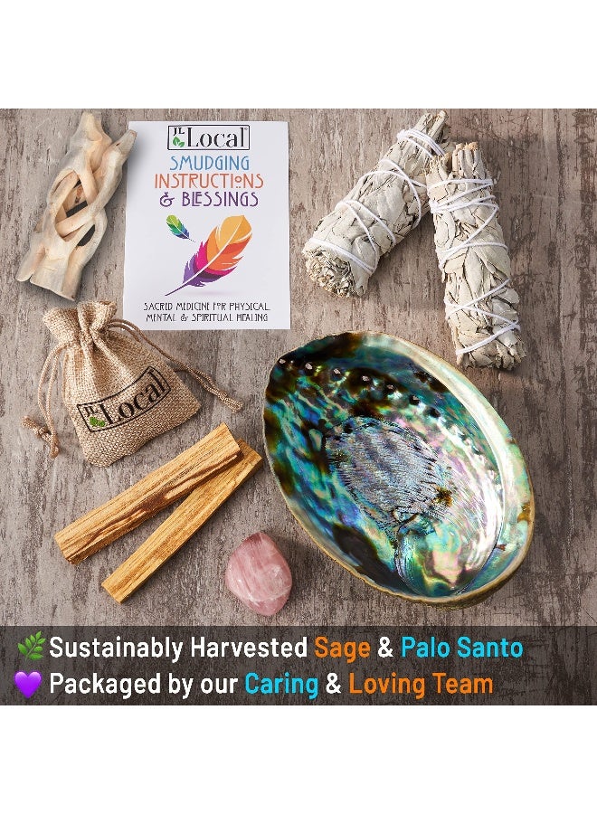 JL Local Perfect Unity Smudging Kit - 2 White Sage Smudge Sticks + 2 Palo Santo Sticks + Abalone Shell Bowl + Rose Quartz Crystal | Healing Incense for Cleansing, Blessing, Protection, Meditation - Image 5