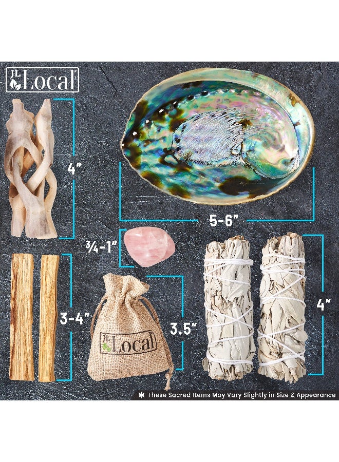 JL Local Perfect Unity Smudging Kit - 2 White Sage Smudge Sticks + 2 Palo Santo Sticks + Abalone Shell Bowl + Rose Quartz Crystal | Healing Incense for Cleansing, Blessing, Protection, Meditation - Image 3