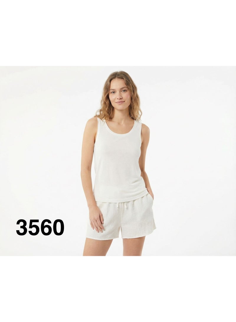 Vanilla Women's Cotton Outfit Set, Tank Top and Shorts, Casual Style, Off-white, Regular Fit Code 3560