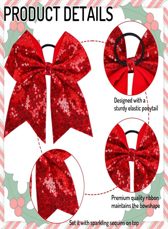 Whaline 8Pcs Christmas Cheer Hair Bows Sparkly Red Gold Silver Green Sequin Bowknot Christmas Ponytail Holder Cheerleader Decor Accessories for Women Christmas Birthday Sports Party Favor Gift - Image 3