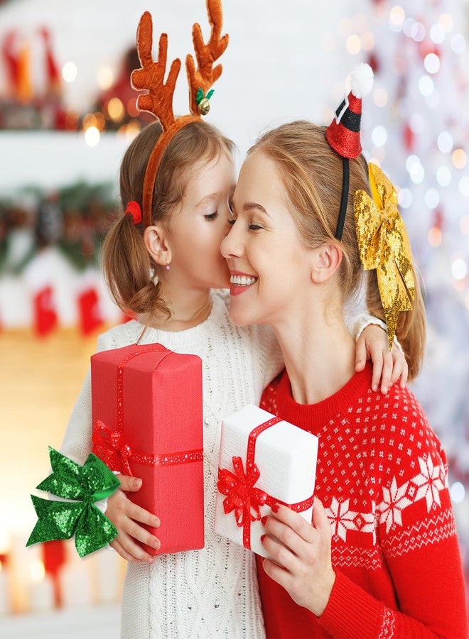 Whaline 8Pcs Christmas Cheer Hair Bows Sparkly Red Gold Silver Green Sequin Bowknot Christmas Ponytail Holder Cheerleader Decor Accessories for Women Christmas Birthday Sports Party Favor Gift - Image 5