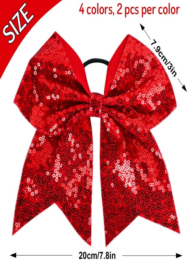 Whaline 8Pcs Christmas Cheer Hair Bows Sparkly Red Gold Silver Green Sequin Bowknot Christmas Ponytail Holder Cheerleader Decor Accessories for Women Christmas Birthday Sports Party Favor Gift - Image 2