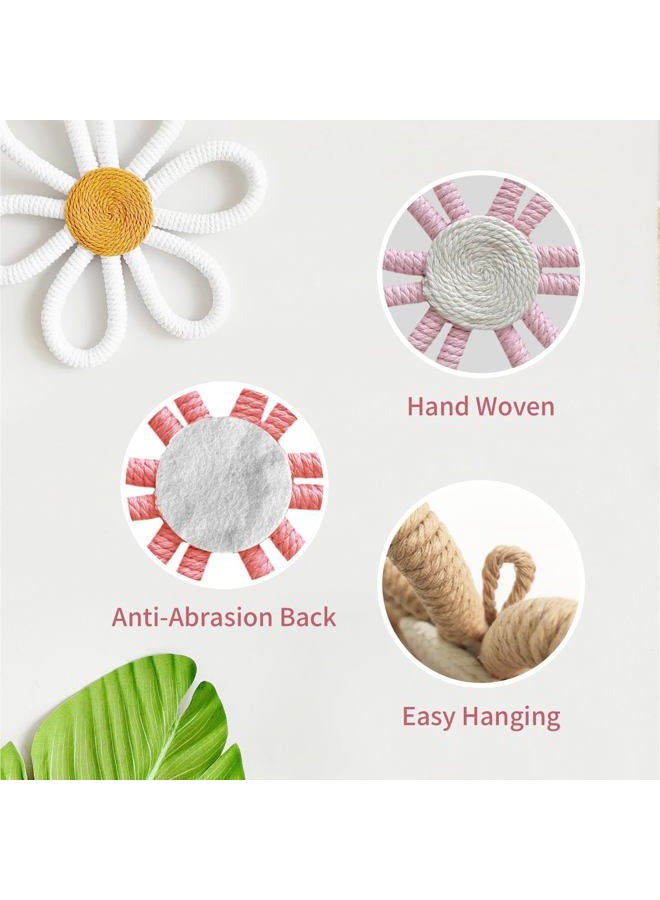 cntjv 6 Pcs Boho Daisy Wall Decor Pink Floral Macrame Wall Hanging Set 3 Mixed Size Cute Small Flower Art or Home Girls Room Nursery Classroom (Classic Pink) - Image 3