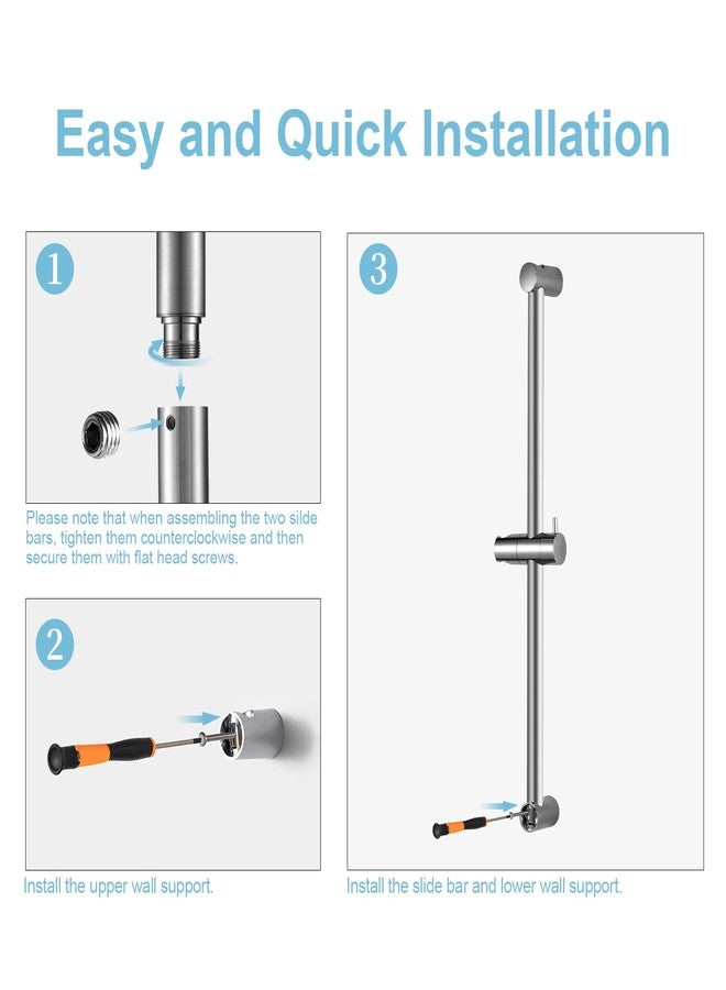 Offo قضيب منزلق للدش OFFO مقاس 33 بوصة قضيب منزلق مجزأ بمسافة تركيب قابلة للتعديل من 20 إلى 32 بوصة مع حامل رأس دش محمول قابل للتعديل بزاوية 360 درجة للحمام، مثبت على الحائط ببرغي، لمسة نهائية من الكروم - Image 5