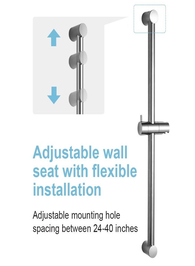 Offo قضيب منزلق للدش OFFO مقاس 33 بوصة قضيب منزلق مجزأ بمسافة تركيب قابلة للتعديل من 20 إلى 32 بوصة مع حامل رأس دش محمول قابل للتعديل بزاوية 360 درجة للحمام، مثبت على الحائط ببرغي، لمسة نهائية من الكروم - Image 2