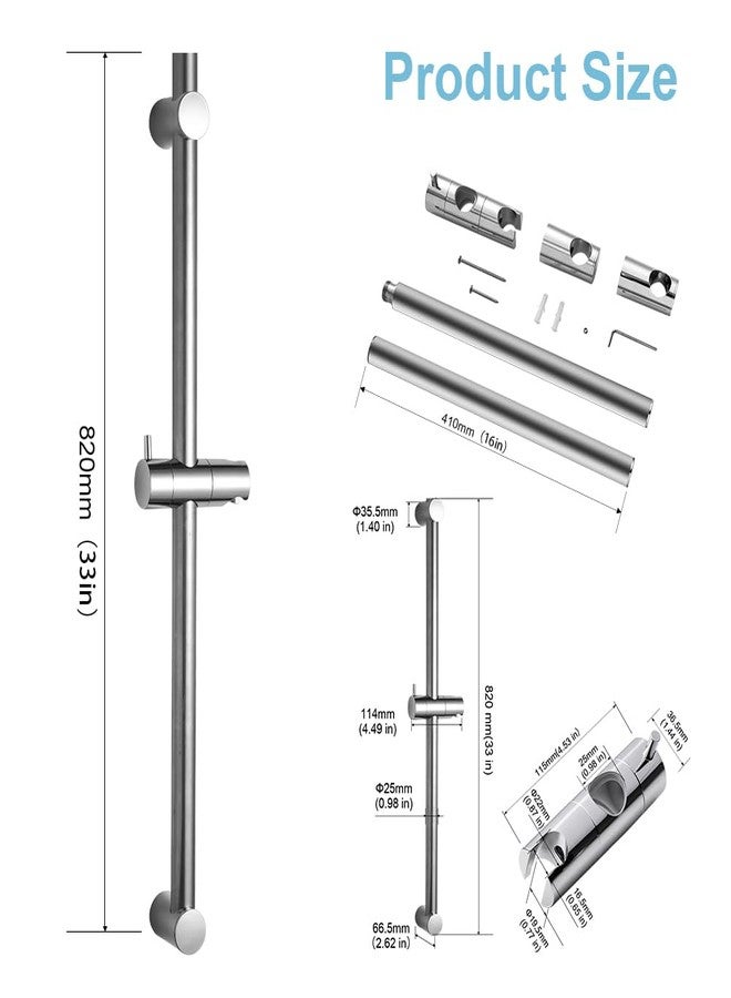 Offo قضيب منزلق للدش OFFO مقاس 33 بوصة قضيب منزلق مجزأ بمسافة تركيب قابلة للتعديل من 20 إلى 32 بوصة مع حامل رأس دش محمول قابل للتعديل بزاوية 360 درجة للحمام، مثبت على الحائط ببرغي، لمسة نهائية من الكروم - Image 4