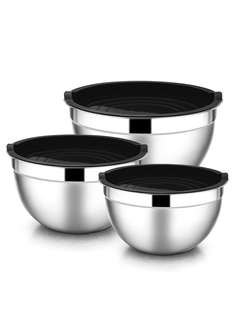 Relex Mixing Bowls with Lids, Stainless Steel Salad Bowl Metal Nesting Bowls for Baking Cooking and Prepping, Airtight Lids & Stackable Design (Black) - Image 1