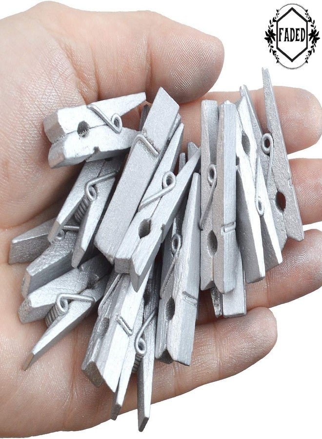 Faded Mini Wooden Clips 1 inch for Wall Hanging Pictures, Wooden Small Picture Clips for Crafts, Pack of 50 (Silver) - Image 4