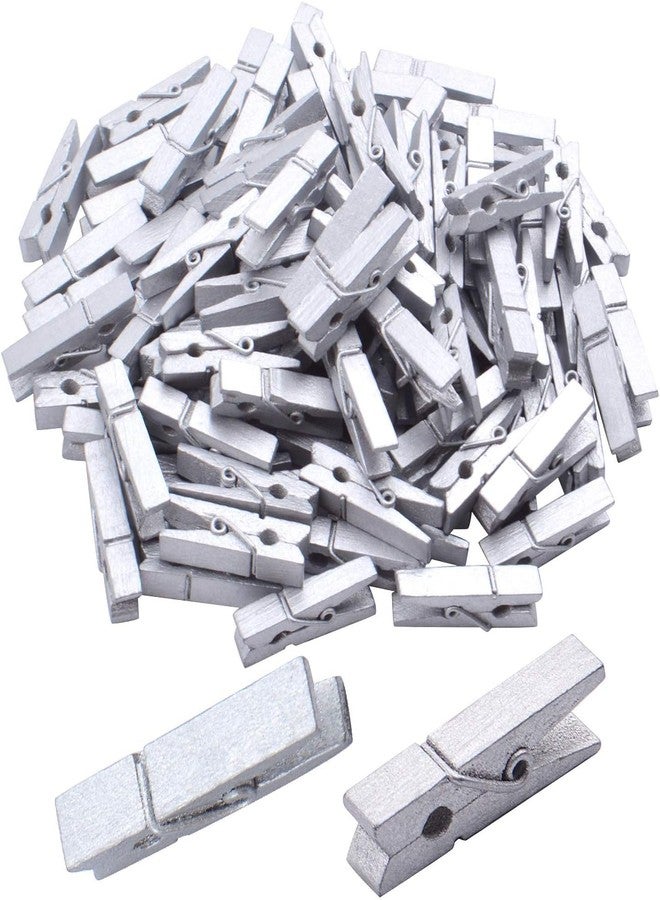 Faded Mini Wooden Clips 1 inch for Wall Hanging Pictures, Wooden Small Picture Clips for Crafts, Pack of 50 (Silver) - Image 1