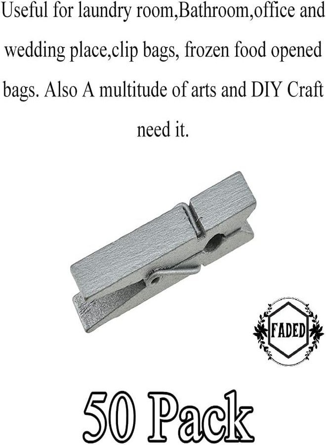 Faded Mini Wooden Clips 1 inch for Wall Hanging Pictures, Wooden Small Picture Clips for Crafts, Pack of 50 (Silver) - Image 3