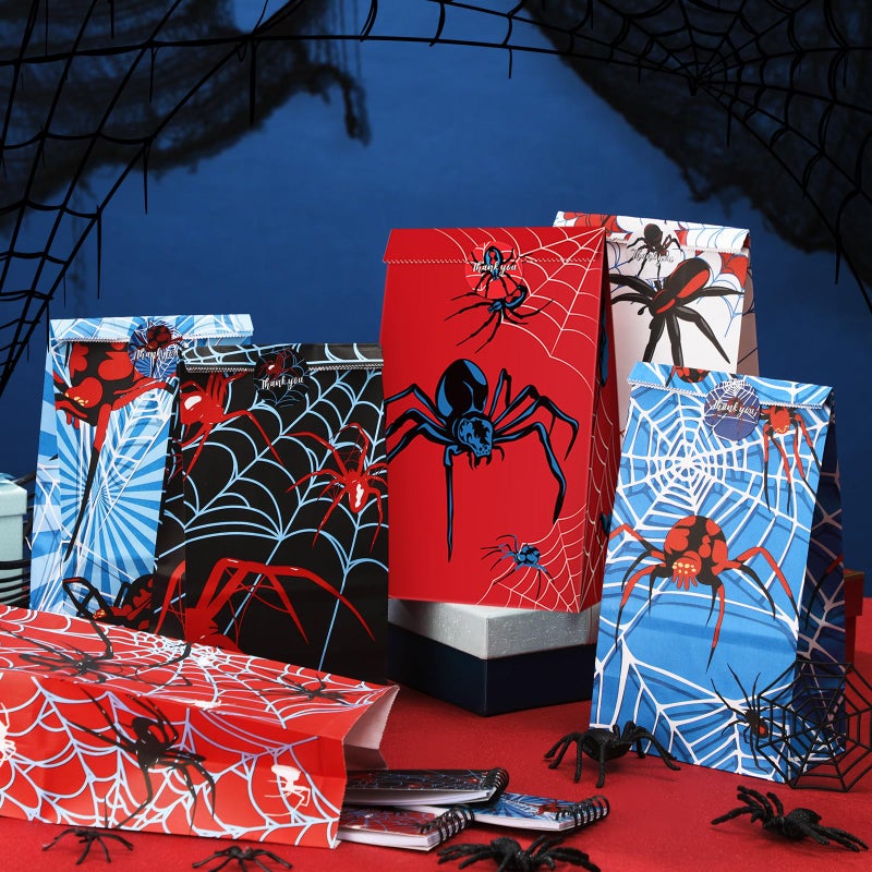 Abbylike 24 Pcs Spider Party Bags With Stickers Spider Paper Supplies Favors Cookie Chocolate Candy Snack Bags For Birthday Party Decoration Supplies  9.45 X 5.12 X 3.15 Inches - Image 2