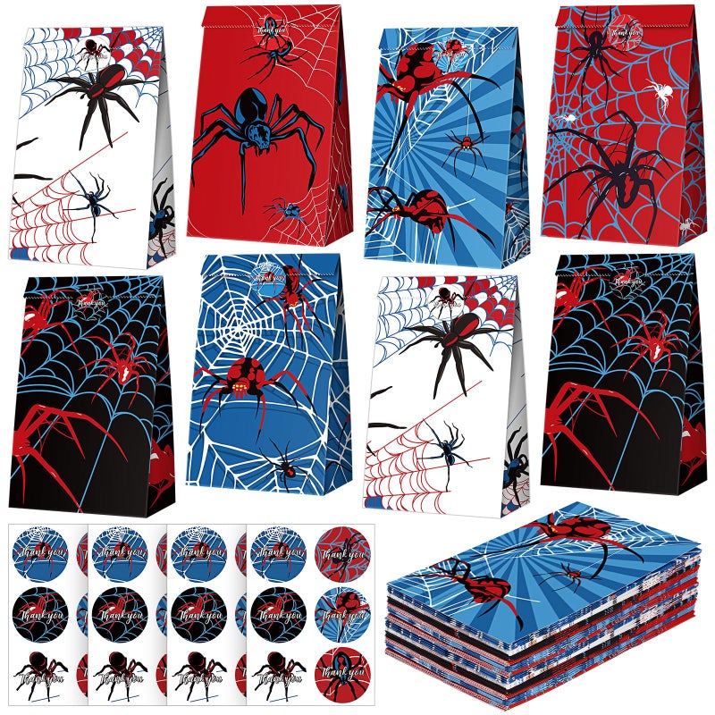 Abbylike 24 Pcs Spider Party Bags With Stickers Spider Paper Supplies Favors Cookie Chocolate Candy Snack Bags For Birthday Party Decoration Supplies  9.45 X 5.12 X 3.15 Inches - Image 1