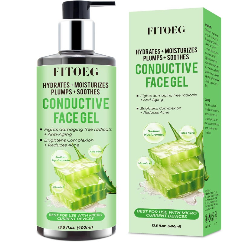 FITOEG Conductive-Gel-for-Face-Microcurrent, 13.5 Oz Large Bottle Hydrating Massage Gel Serum for Facial Machine Device, Leave-On Gel Primer for Face,Hyaluronic Acid,Aloe Vera,Vitamin E - Image 1