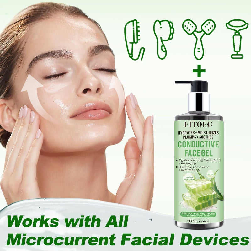 FITOEG Conductive-Gel-for-Face-Microcurrent, 13.5 Oz Large Bottle Hydrating Massage Gel Serum for Facial Machine Device, Leave-On Gel Primer for Face,Hyaluronic Acid,Aloe Vera,Vitamin E - Image 5