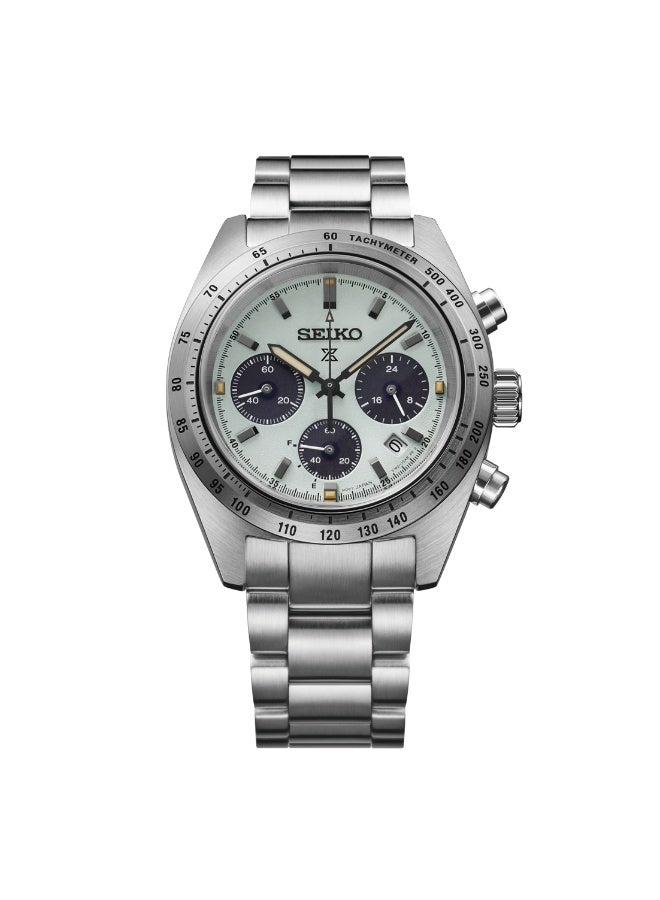 Seiko سايكو بروسبكس سبيدتايمر ساعة شمسية كرونوغراف للرجال SSC965 - قرص رملي أزرق فاتح، علبة من الفولاذ المقاوم للصدأ 39 مم، إطار تاكيمتر مصقول، زجاج ياقوتي مقوس - Image 2