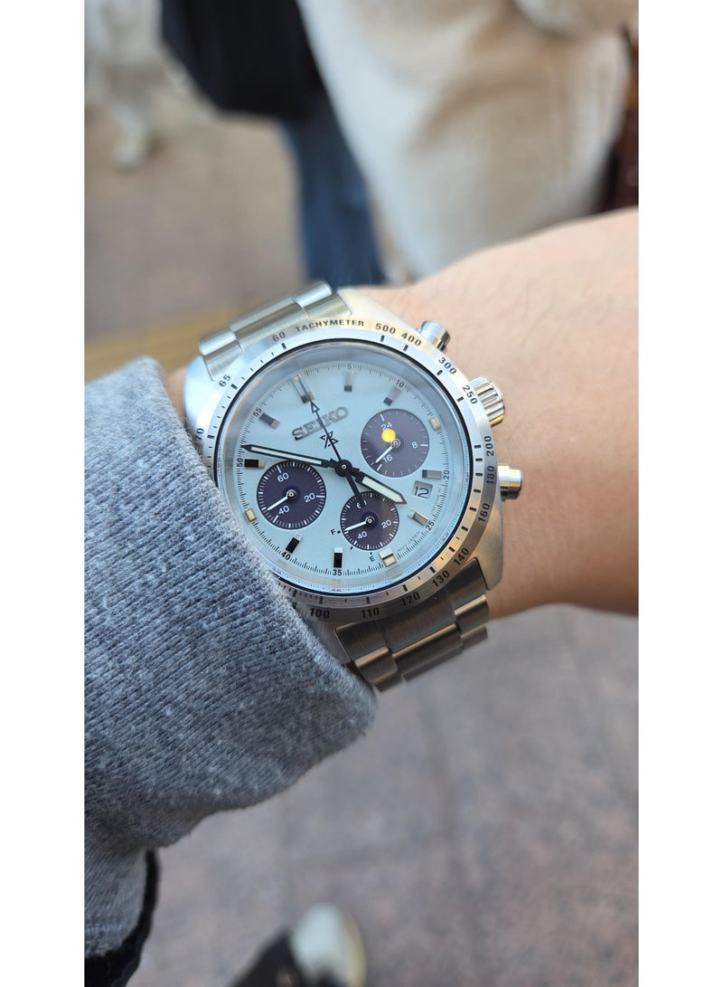 Seiko سايكو بروسبكس سبيدتايمر ساعة شمسية كرونوغراف للرجال SSC965 - قرص رملي أزرق فاتح، علبة من الفولاذ المقاوم للصدأ 39 مم، إطار تاكيمتر مصقول، زجاج ياقوتي مقوس - Image 3