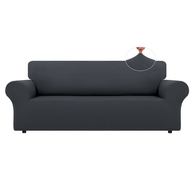 STRETCH OVERSIZED SOFA SLIPCOVERS 1 PIECE COUCH COVERS FOR 3 CUSHION COUCH SOFA FURNITURE PROTECTOR FULL SOFA COVERS WITH ELASTIC BOTTOM FOR KIDS AND PET XLARGE DARK GREY