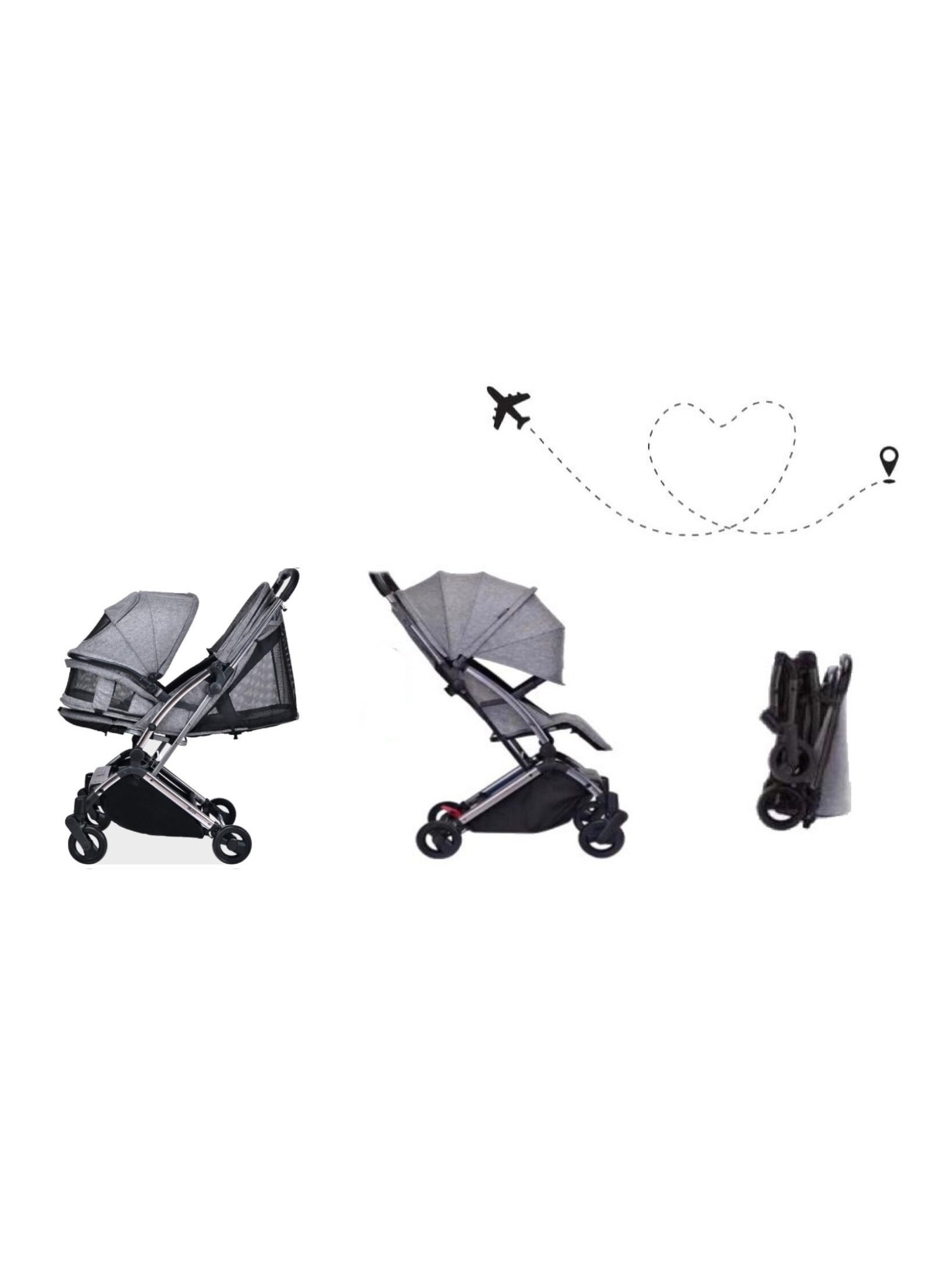 Youbi Toddler German Travel Light Stroller-Grey with New Born Attachment 