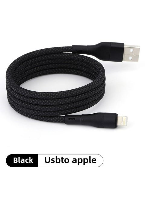 0W Car Usb Charging Cable Magnetic Flat PD Android Phone Flash 60wM Data Cable Ac For Huawei Typec-Colour:1m-Model:[black] For Apple/usb Interface 12w Fast Charging★Magnetic Absorption Without Tangling