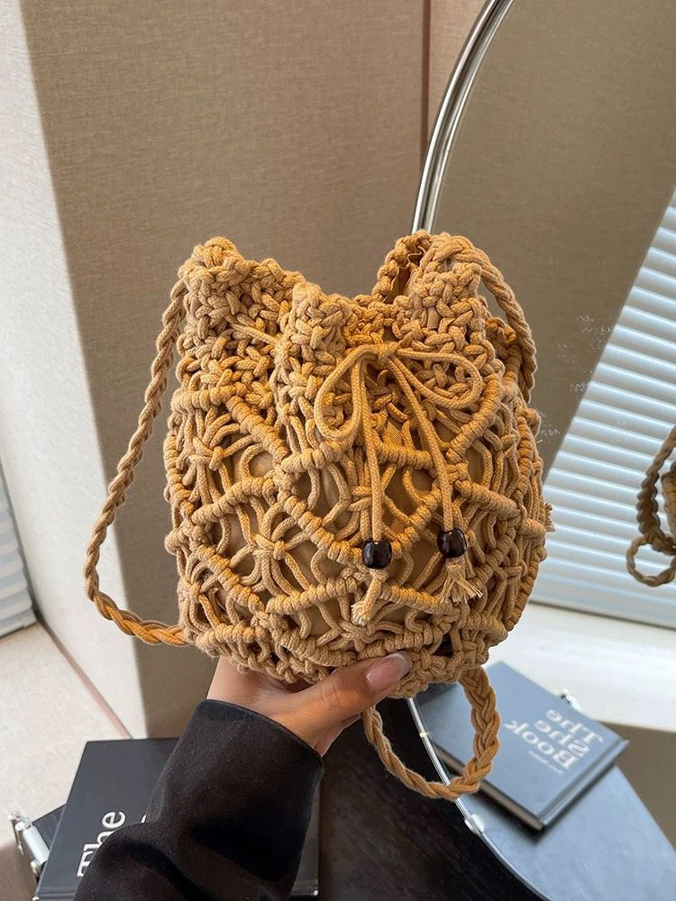 Straw Woven Bag Female Niche Design Summer Woven Crossbody Bucket Bag Fashion Hollow Seaside Beach Bag - Image 2