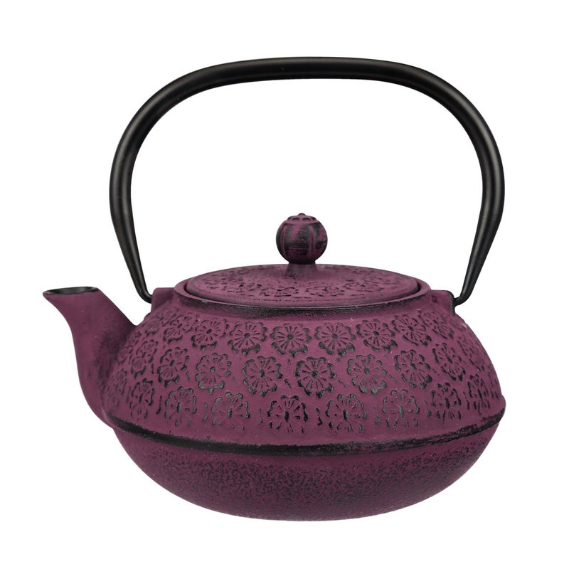 30 oz Cast Iron Teapot Enamel Lining WMetal Infuser Tea Kettle Purple