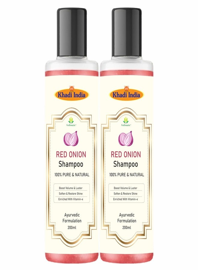 Khadi 100% Pure & Natural Herbal Red Onion Hair Shampoo Sulphate & Paraben Free Hair Cleanser for Hair Fall & Dandruff Control, For Women & Men - 400Ml with Khadi India Logo - Image 1