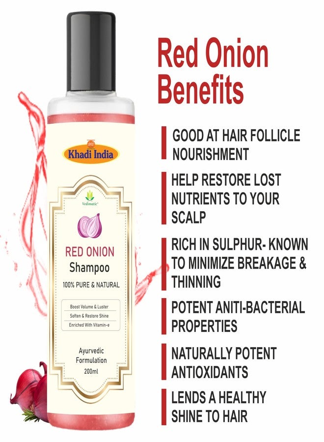 Khadi 100% Pure & Natural Herbal Red Onion Hair Shampoo Sulphate & Paraben Free Hair Cleanser for Hair Fall & Dandruff Control, For Women & Men - 400Ml with Khadi India Logo - Image 4