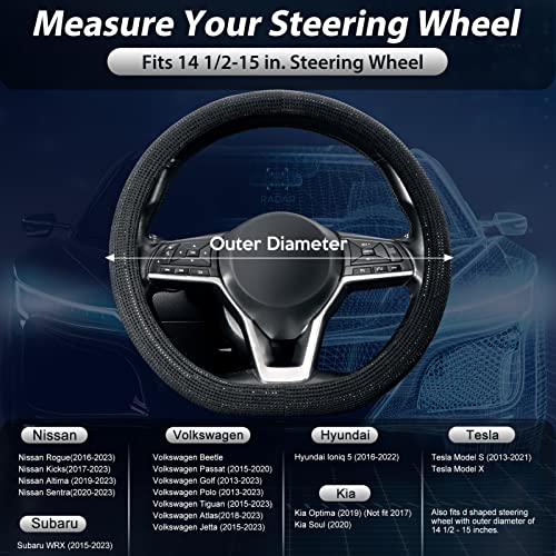 SEG Direct Diamond Flat Bottom Steering Wheel Cover, D Shaped Car Wheel Cover 14 1/2-15 in. (37-39 cm), Bling Sparkly Rhinestones, Black with Black Diamond - Image 4