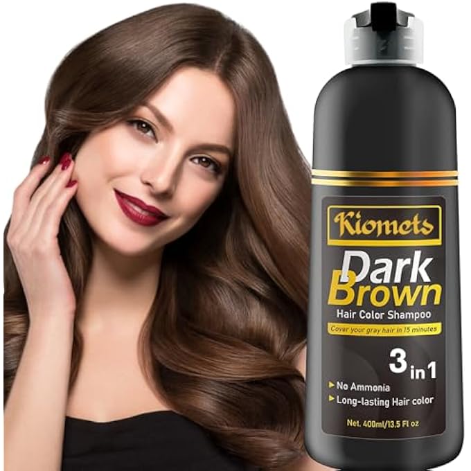 Dark Brown Hair Color Dye Shampoo, 400ml - 100% Grey Coverage in Minutes, Ammonia Free - Gray Silver Hair Dye Shampoo