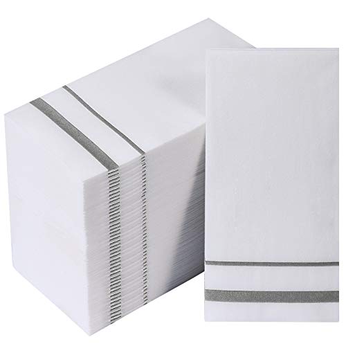 FOCUSLINE 200 Linen Feel Disposable Bathroom Napkins Soft and Absorbent Paper Guest Towels ClothLike Hand Towels Decorative Paper Napkins for Parties Weddings Dinners or Events Silver 12 x 17 - Image 2