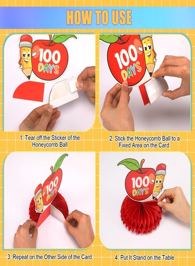 JULMELON 8 PCS 100 Days of School Decorations Honeycomb Centerpiece, 6 Inch Diameter, Red, Green, Yellow, Blue, Includes Honeycomb Centerpieces - Image 3