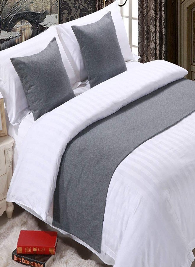 Mengersi Solid Bed Runner Scarf Protector Slipcover Bed Decorative Scarf for Bedroom Hotel Wedding Room (King, Gray) - Image 1