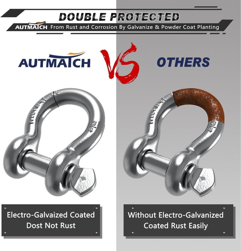 AUTMATCH D Ring Shackle 3/4" Shackles (2 Pack) 41,887Ibs Break Strength with 7/8" Screw Pin and Shackle Isolator Washers Kit for Tow Strap Winch Off Road Vehicle Recovery Silver - Image 5