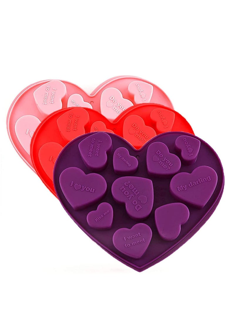 NIBEMINENT Heart Shape Silicone Molds Love Baking Mold for Chocolate Cake Jelly Pudding Handmade Soap Mousse Dessert Set of 3 Different - Image 1